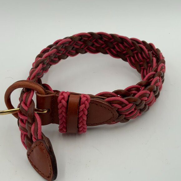Talbots Braided Brown/Pink Leather Cord Belt #6008 MED (6-8 pant) Leather Buckle - Picture 7 of 7